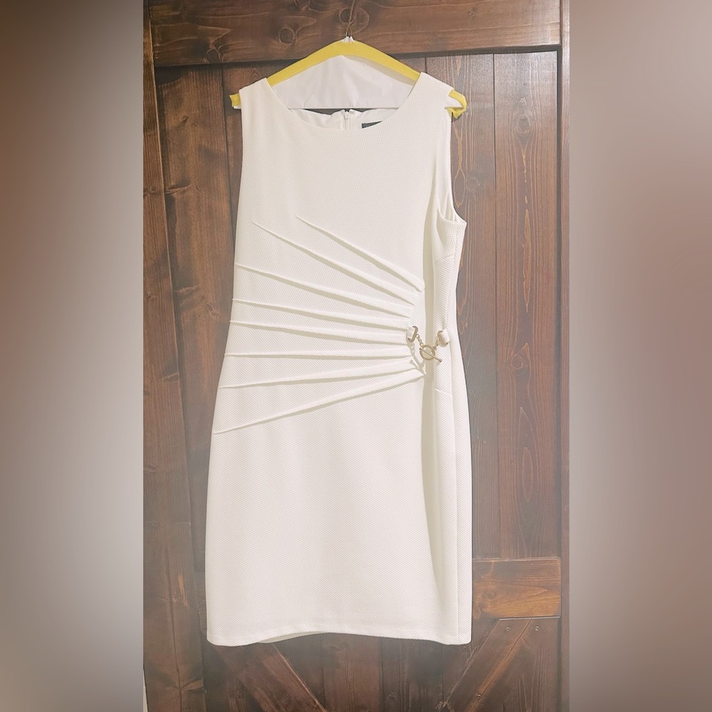 Ivanka Trump White Dress with gold hardware Embellishment